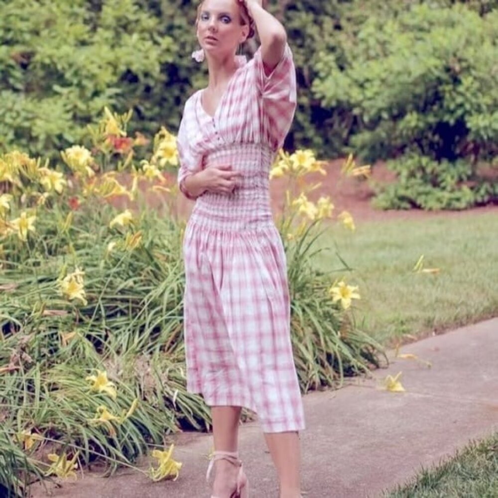 Nicholas Smocked Panel Plaid printed Dress